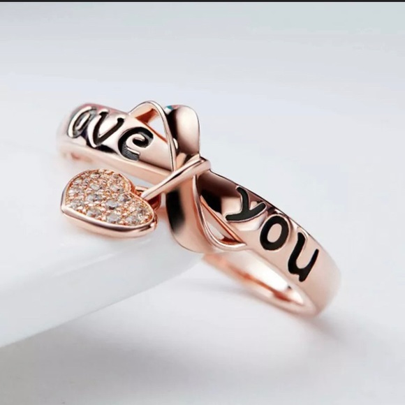 NEW! DIANTY ROSE GOLD “LOVE YOU”💗HEART CHARM RING - Picture 5 of 9